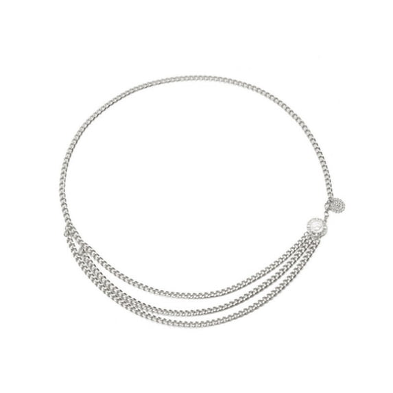 IQOGKRN Women's Vintage Gold-Tone Multi-Layer Chain Waist Belt with Tassel Pendant Adjustable Metal Body Chain for Dresses Silver One Size