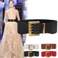 thumbnail image 1 of IQOGKRN Women's Wide Elastic Waist Belt with Square Metal Pin Buckle Fashionable High-Waist Body Shaper Accessory Black One Size, 1 of 9
