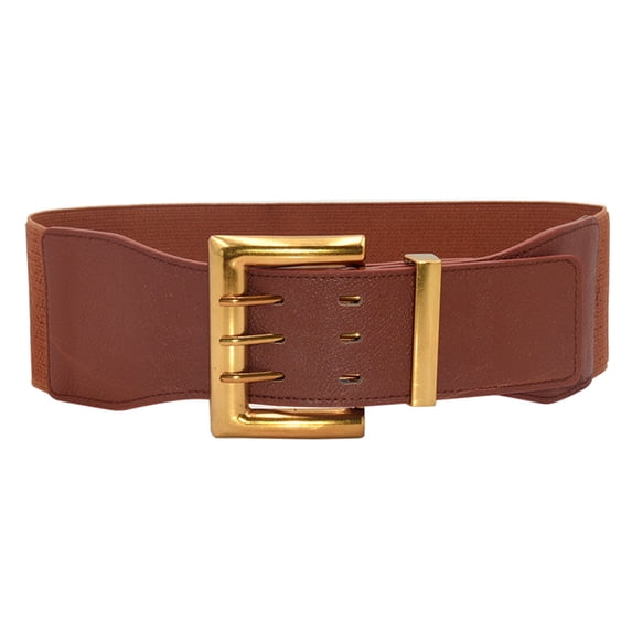 IQOGKRN Women's Wide Elastic Waist Belt with Square Metal Pin Buckle Fashionable High-Waist Body Shaper Accessory Brown One Size