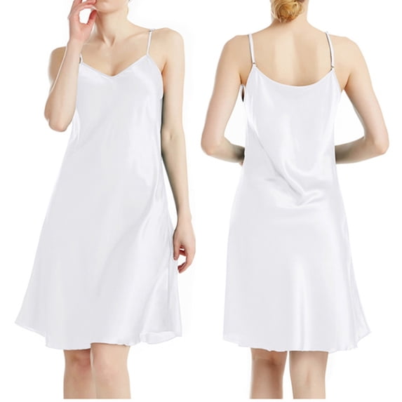 IQPE Women V-Neck Cami Nightdress Solid Satin Slip Dress Comfort Lounge Wear