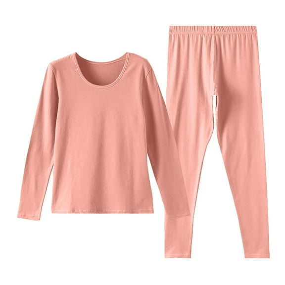 IQPE Women‘s Cotton Thermal Underwear Set Lightweight Base Layer Long Johns Soft Long Sleeve Top and Bottom Pink L