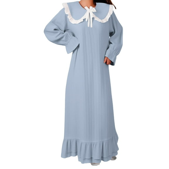 IQPE Women‘s Flannel Nightgown Long Sleeve Warm Sleep Dress Cozy Winter Pajamas Princess Style Loungewear Blue