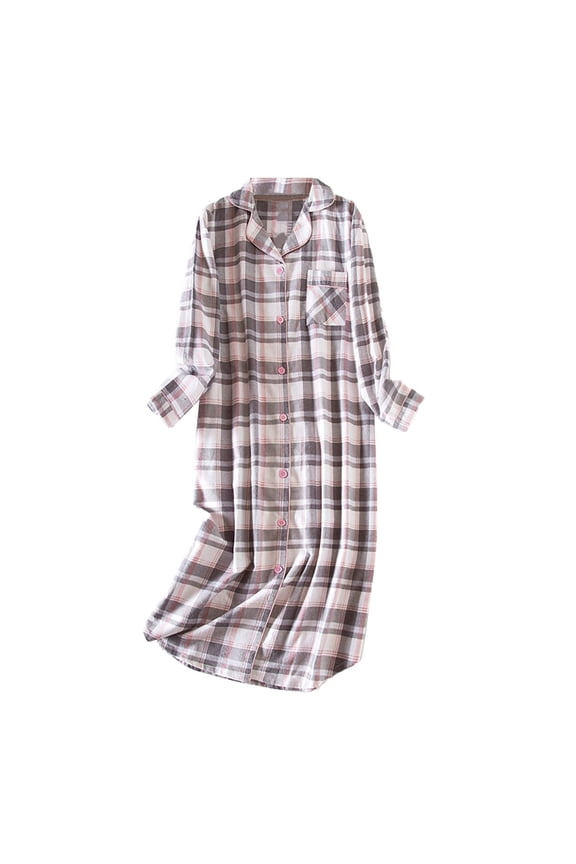 Womenâs Knit Cotton Flannel Nightgown Vintage Style Loose Fit Warm Winter Pajamas Plus Size Dark Gray