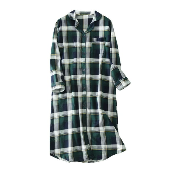 IQPE Women‘s Knit Cotton Flannel Nightgown Vintage Style Loose Fit Warm Winter Pajamas Plus Size Green