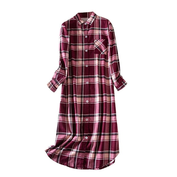 IQPE Women‘s Knit Cotton Flannel Nightgown Vintage Style Loose Fit Warm Winter Pajamas Plus Size Hot Pink