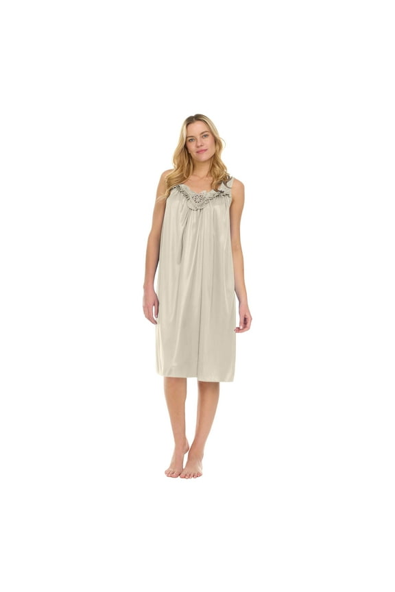 Women‘s Lace Trimmed Ice Silk Nightgown Sleeveless Slip Dress Lightweight Breathable Summer Sleepwear Rose Gold