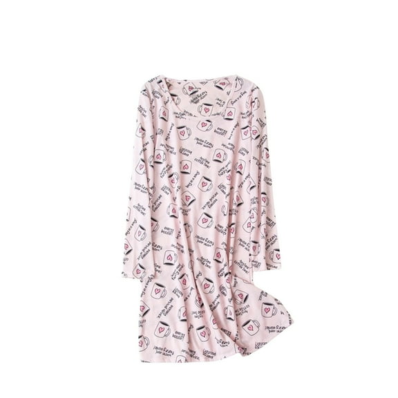 IQPE Women‘s Long Sleeve Nightgown Knitting Cotton Cute Cartoon Print Loose Fit Sleep Dress Loungewear Dark Blue