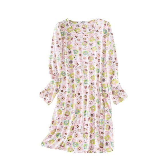 IQPE Women‘s Long Sleeve Nightgown Knitting Cotton Cute Cartoon Print Loose Fit Sleep Dress Loungewear Hot Pink