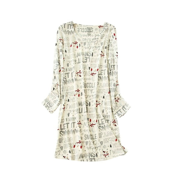 IQPE Women‘s Long Sleeve Nightgown Knitting Cotton Cute Cartoon Print Loose Fit Sleep Dress Loungewear Sky Blue