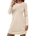 thumbnail image 1 of IQPE Womenâs Long Sleeve Nightgown Polyester Spandex Blend Loose Fit Sleepshirt Solid Color Pajamas Plus Size Big & Tall Beige, 1 of 4