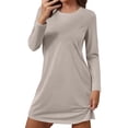 thumbnail image 1 of IQPE Womenâs Long Sleeve Nightgown Polyester Spandex Blend Loose Fit Sleepshirt Solid Color Pajamas Plus Size Big & Tall Light Ashy, 1 of 4