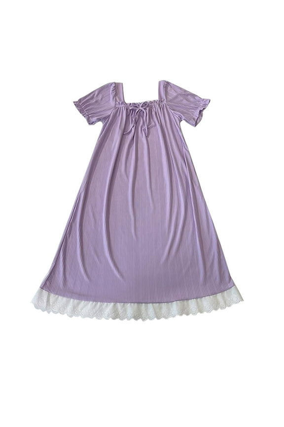 Women‘s Nightgown Milk Silk Blend Satin Soft Stretchy Sleep Dress Loungewear Relaxed Fit Purple