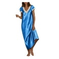 thumbnail image 1 of IQPE Women‘s Short Sleeve V-Neck Nightgown Long Sleepshirt Elegant Loungewear Robe Dress Plus Size Green, 1 of 5