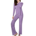thumbnail image 1 of IQPE Women’s Thermal Underwear Set with Built-in Bra Support Long Sleeve Top and Pants Plus Size Loungewear Sleepwear Purple XXL, 1 of 4