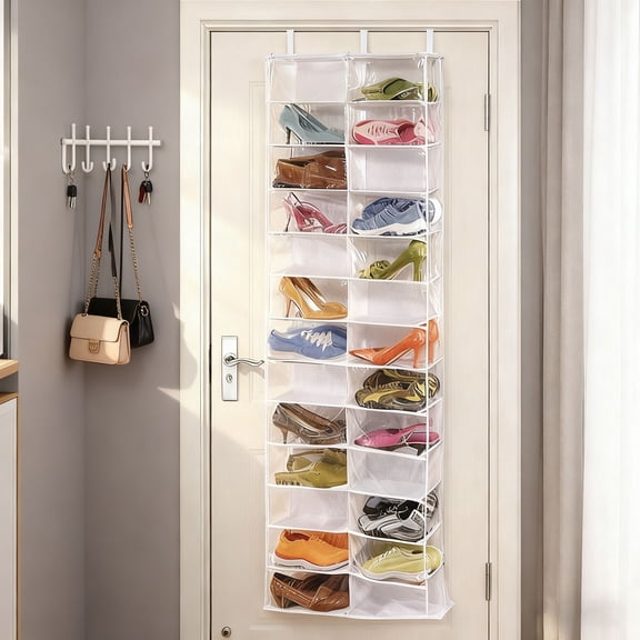 IR 1 Set Practical Door-mounted Shoes Rack Storage Home Use Shoes Storage Hack Door Hanging Shoe Rack Organizer 26 Pocket Clear Holder Pockets Wall Shoes Portable Closet 56x16x160cm - Beige