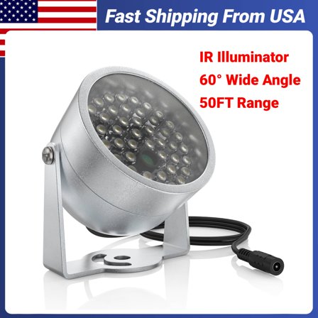 IR Illuminator, 48 LED Night Vision IR Infrared Light for Security Camera, 60 Degree Beam, 50ft Range, Waterproof, Auto On Off Sensor