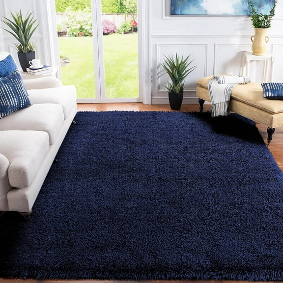 IR Imperial Rooms Shag Rug 3ft x 5ft Anti-Slip Soft Fluffy for Living Room Bedroom Decor Carpet Navy