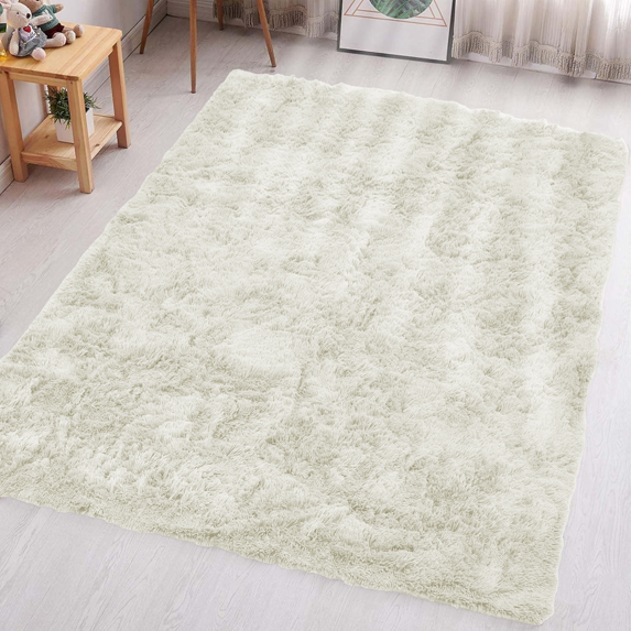 IR Imperial Rooms Shaggy Rug 4x6ft Area Rug Kids for Bedroom Decor Clearance Shag for Living Room White