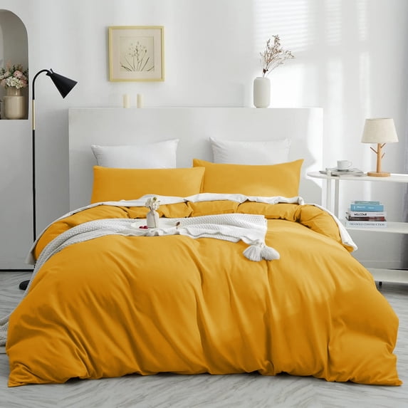 IR Imperial Rooms 2 Piece Duvet Cover Soft Microfiber Button Closer Ochre Color Twin All-Ages