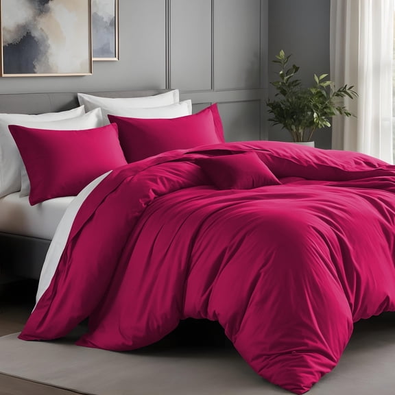 IR Imperial Rooms 2 PC Duvet Cover Set Twin Size Plain Button Closer Soft Brushed Microfiber Pink (68 x 90) Inches