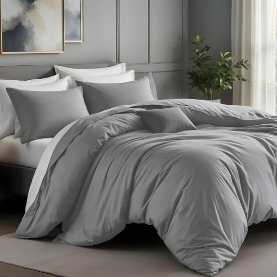 IR Imperial Rooms 2 PC Duvet Cover Set Twin Size Plain Button Closer Soft Brushed Microfiber Silver (68 x 90) Inches