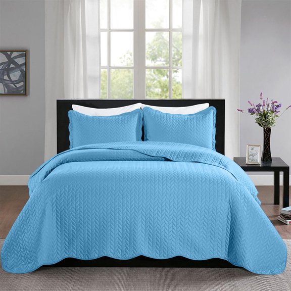 IR Imperial Rooms 2 Piece Chevron Embosssed Pattern Microfiber Bedspread Set for Adults Twin Size, Light Blue