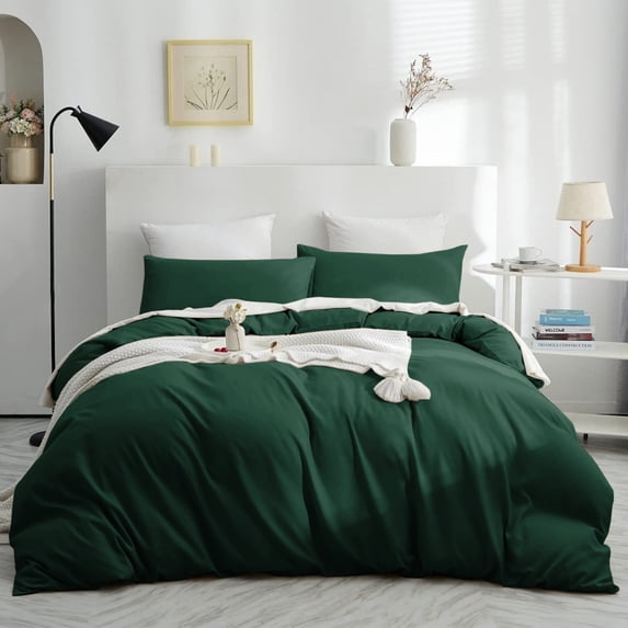 IR Imperial Rooms 2 Piece Duvet Cover Soft Microfiber Button Closer Emerald-Green Color Twin All-Age