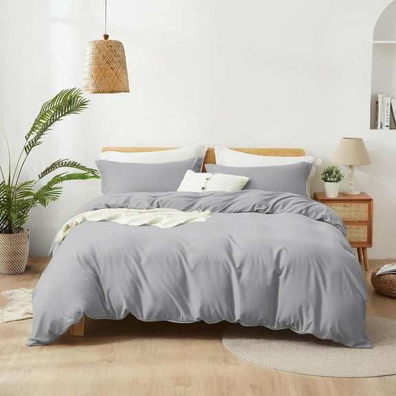 IR Imperial Rooms 2 Piece Duvet Cover Soft Microfiber Button Closer Light Grey Color Twin All-Age