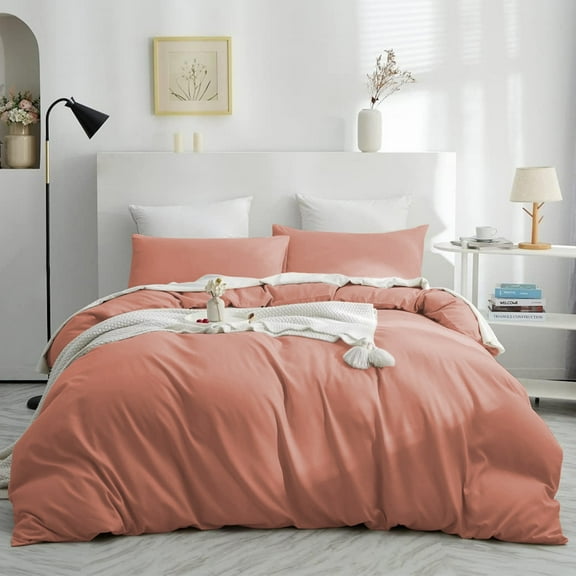 IR Imperial Rooms 2 Piece Duvet Cover Set Soft Microfiber Button Closer Peach Color Twin All-Season