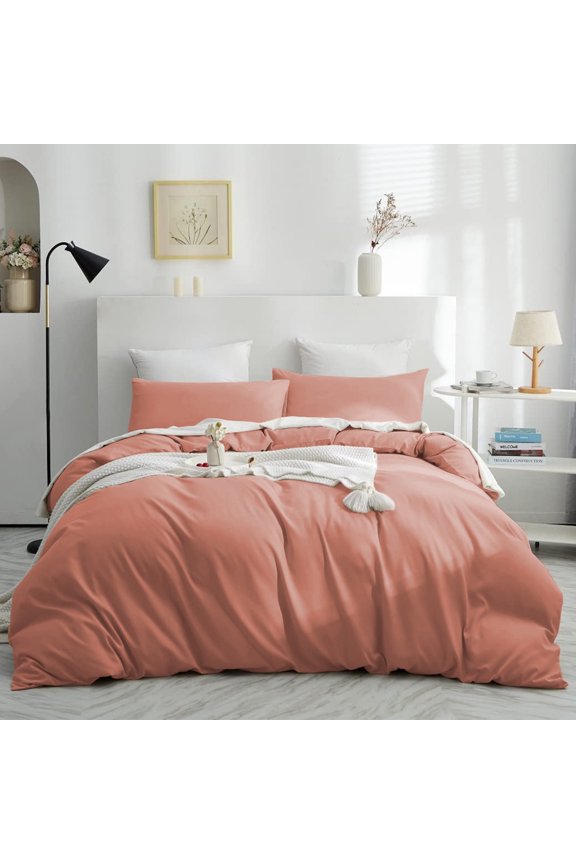 IR Imperial Rooms 2 Piece Duvet Cover Set Soft Microfiber Button Closer Peach Color Twin All-Season