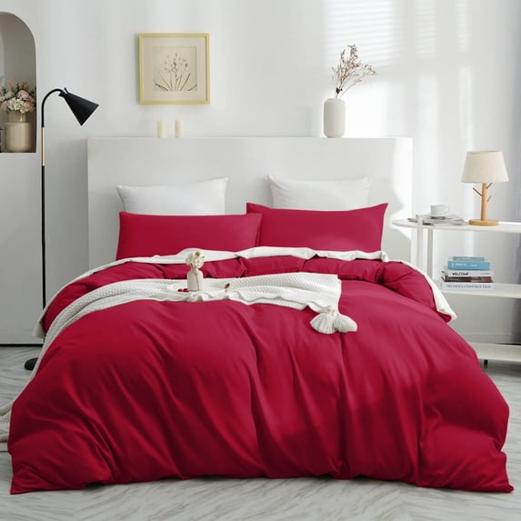 IR Imperial Rooms 2 Piece Duvet Cover Set Soft Microfiber Button Closer Red Color Twin All-Season