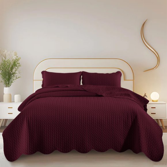 IR Imperial Rooms 2 Piece Microfiber Quilt Reversible Bedding Soft 1 Bedspread & 1 Pillow Shams Burgundy Color Twin