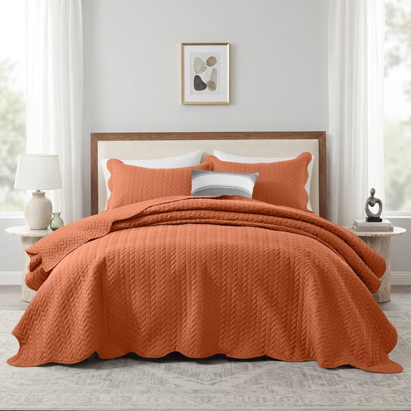 IR Imperial Rooms 2 Piece Quilt Set Microfiber Embossed Leaf Bedspread Soft Lightweight Coverlet Twin Rust
