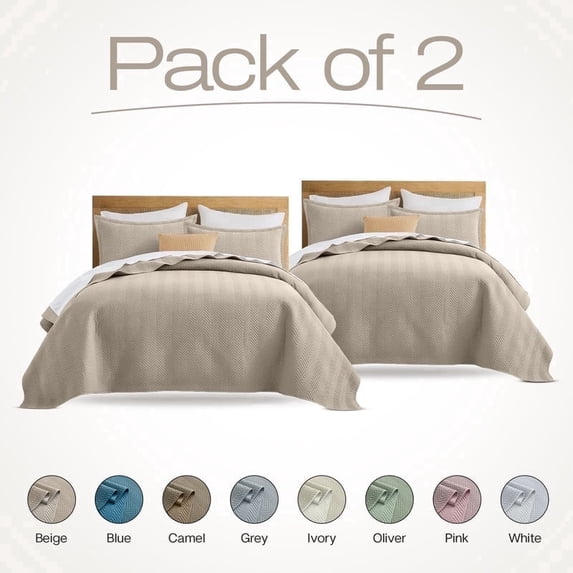 IR Imperial Rooms 2-Piece Soft Linen Quilt Set, Pack of 2, Ultrasonic Chevron Pattern All Season Coverlet, Twin, Beige
