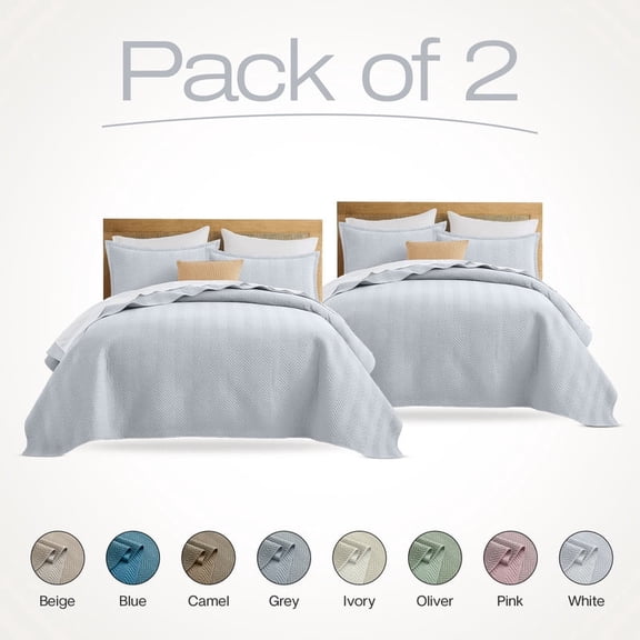 IR Imperial Rooms 2-Piece Soft Linen Quilt Set, Pack of 2, Ultrasonic Chevron Pattern All Season Coverlet, Twin, White