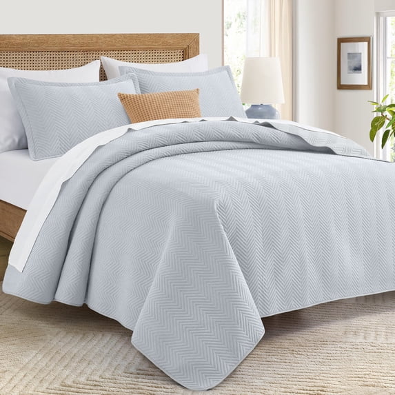 IR Imperial Rooms 2-Piece Soft Linen Quilt Set, Ultrasonic Chevron Pattern All Season Coverlet, Twin, White