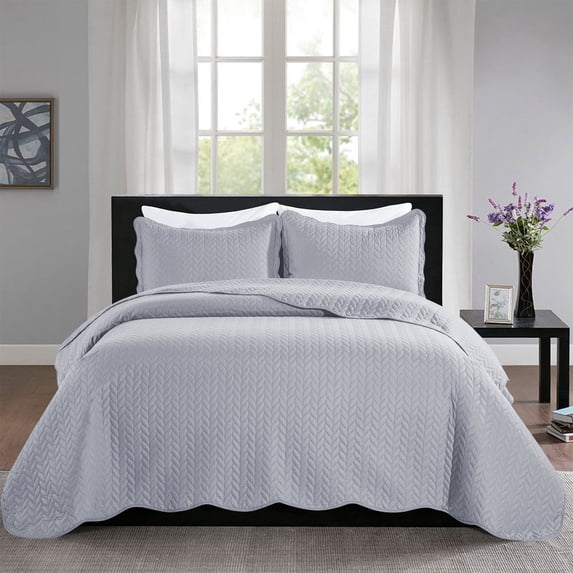 IR Imperial Rooms 2 Piece Bedding Set Twin Quilt Set Soft Chevron Microfiber Bedspread Kids Silver