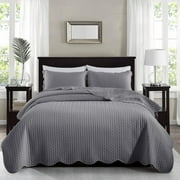 IR Imperial Rooms 2 Piece Twin Quilt-Soft Microfiber Tulip Bedspread Set with 1 Shams Gray
