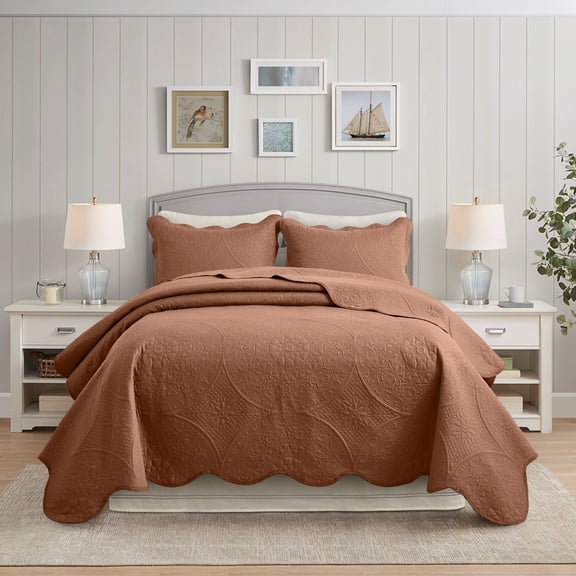 IR Imperial Rooms 2Pc-Bedspread Microfiber Soft Floral Modern Quilt Set Lightweight Twin Peach