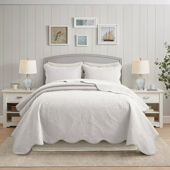 IR Imperial Rooms 2Pc-Bedspread Microfiber Soft Floral Modern Quilt Set Lightweight Twin White