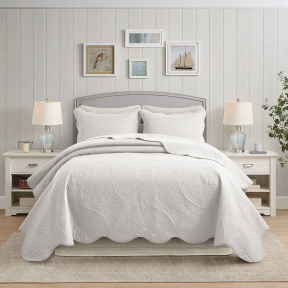 IR Imperial Rooms 2Pc-Bedspread Microfiber Soft Floral Modern Quilt Set Lightweight Twin White