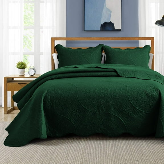 IR Imperial Rooms 2Pc-Quilt Set Bedspread Microfiber Soft Floral Vintage Reversible Lightweight Twi Emerald Green