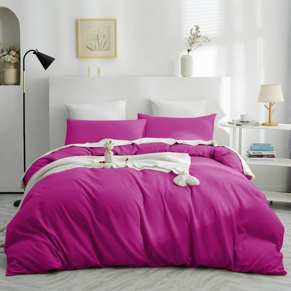 IR Imperial Rooms 3 Piece Duvet Cover Soft Microfiber Button Closer Purple Color Queen All-Ages