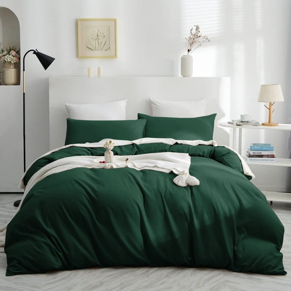 IR Imperial Rooms 3 PC Duvet Cover Set Plain Microfiber Button Closer Emerald Green Color Full All-Ages