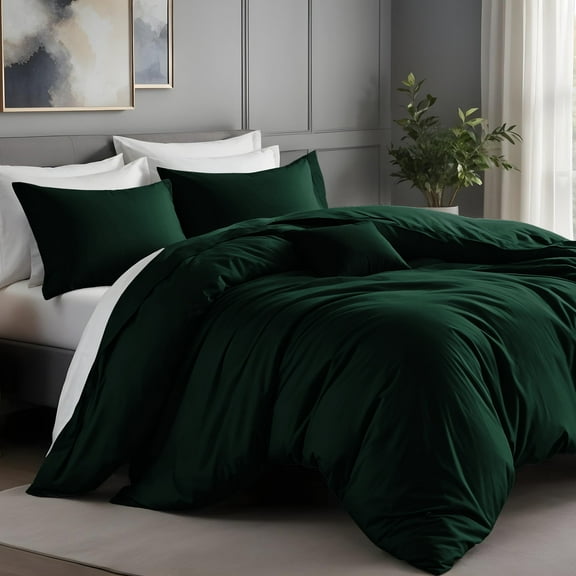 IR Imperial Rooms 3 PC Duvet Cover Set Queen Size Plain Button Closer Soft Brushed Microfiber Emerald-Green (90 x 90) Inches