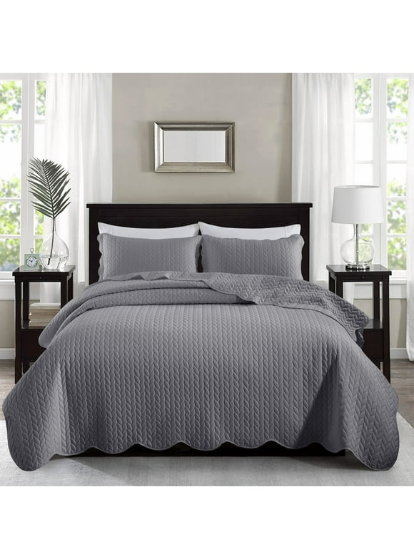IR Imperial Rooms 3-Pc King Quilt Set Soft Adult Bedspread for Adult, Reversible with 2 Shams Gray