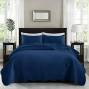 IR Imperial Rooms 3 Pc Quilt for Queen/Full Bed Microfiber Bedspread with 2 Shams Blue