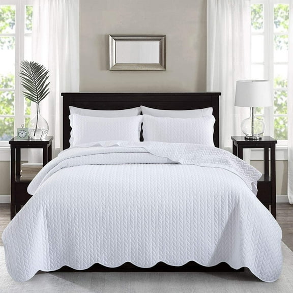 IR Imperial Rooms 3 Piece Chevron Embosssed Pattern Microfiber Bedspread Set for Adults White Full/Queen Size
