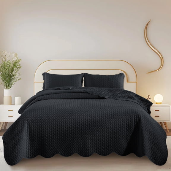 IR Imperial Rooms 3 Piece Adult Quilt Set Bedding Microfiber Soft Embossed Bedspread with 2 Pillow Shams Charcaol King