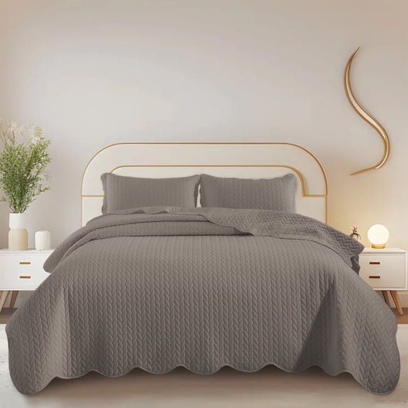 IR Imperial Rooms 3-Piece California King Ultrasonic Embossed Leaf Pattern Bedspread Coverlet Set, Breathable Microfiber Quilt with 2 Pillow Shams, Beige